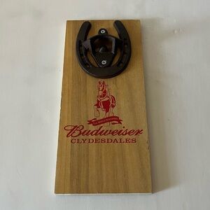 Budweiser Clydesdales wooden wall mount horseshoe bottle opener 11"x5"